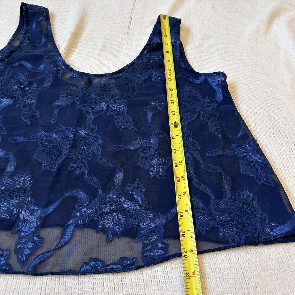 Vtg Victoria's Secret Gold Label Top Sz M Sheer Blue Floral Lace Sleeveless - Picture 6 of 9